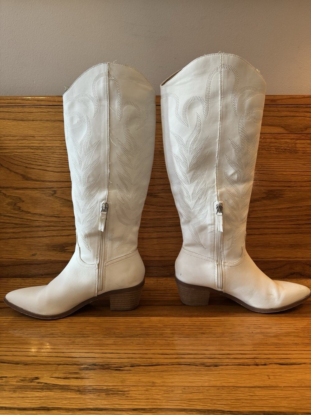 Mi.iM Womens Size 8 White Western Cowboy Boots Tall Embroidered Pointed Toe